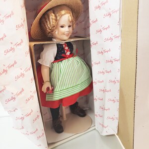 Shirley Temple Doll - Heidi - Stand Up and Cheer - Danbury Mint - 14&quot; Porcelain Doll Collectible w/ stand in box