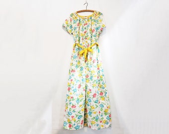 Pink Yellow Floral Housecoat Medium - Rainbow Fashion - Cotton Blend Pique House Dress w/ belt