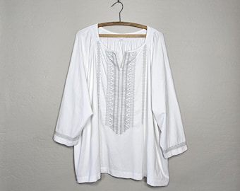 Blusa tipo túnica blanca bordada, talla 3X Plus - Blusa bohemia campesina de jersey elástico suave