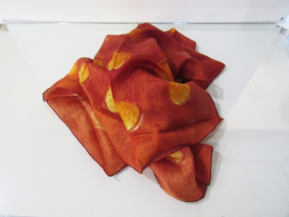 Silk Scarf Fall Colors - Peacock Feather Design -… - image 1