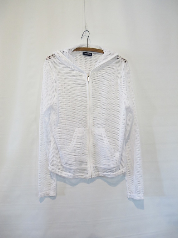 White Fishnet Swim Cover-up - Large Poolside Hoodi