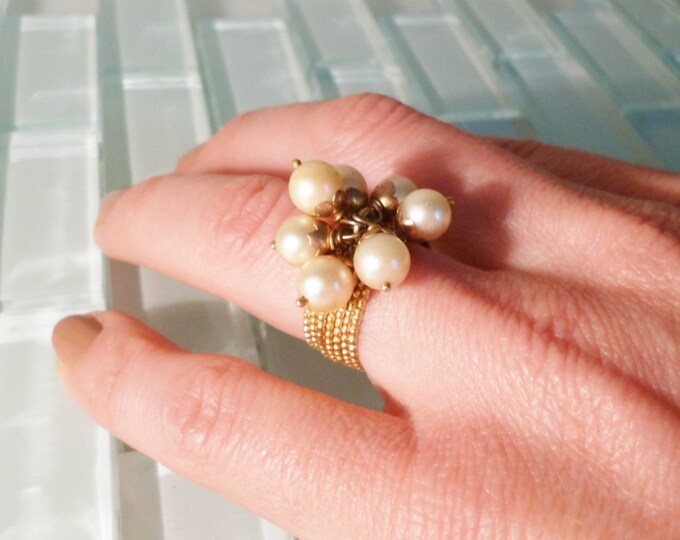 Vintage Mid Century Pearl Stacking Ring Gold Colored Metal Etsy