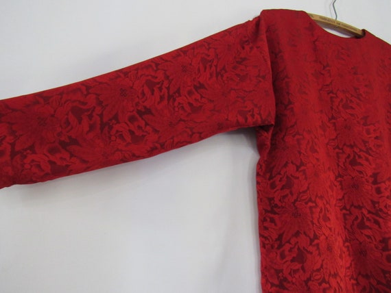 Silk Red Floral Dress Medium Large - Silk Shift D… - image 4