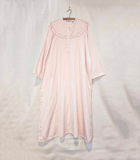 Pink Floral Nightgown Plus Size - Loose Satin Nigh
