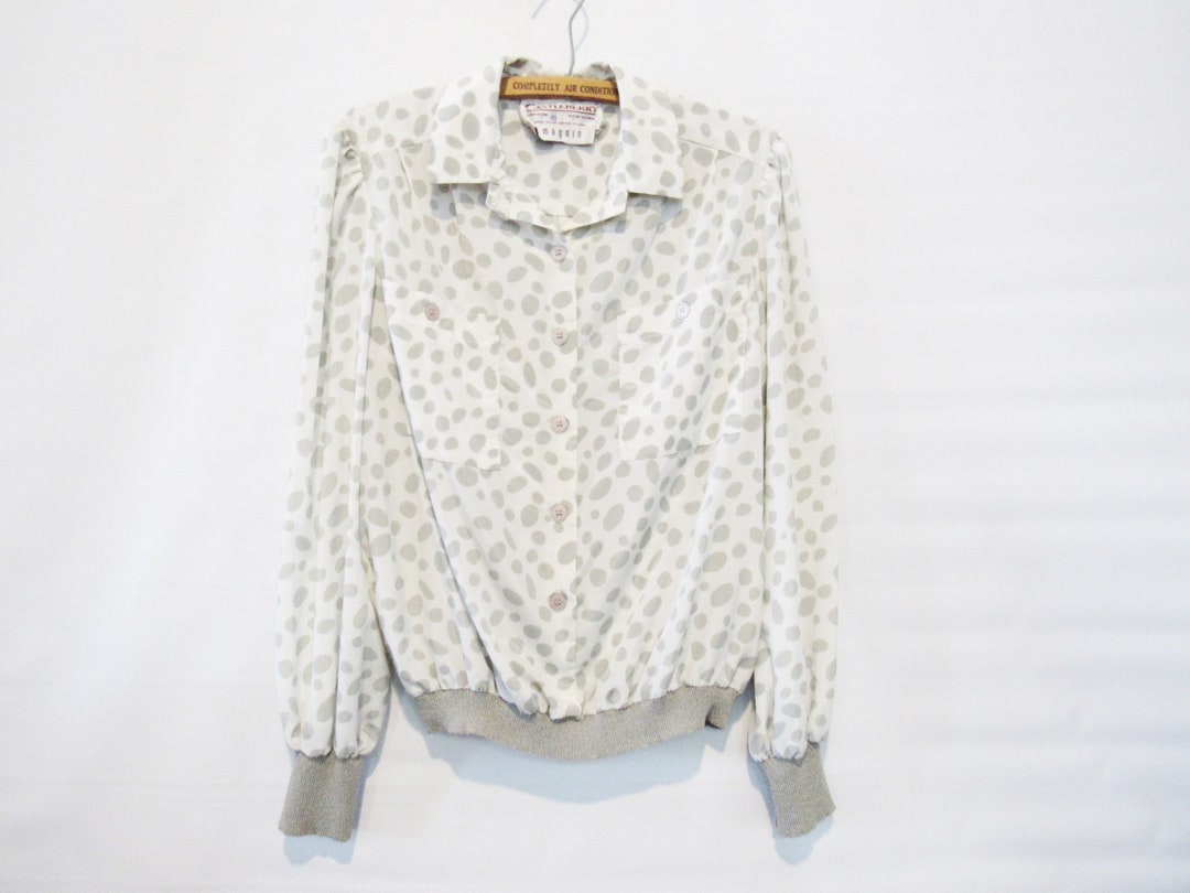 Gray and White Polka Dot Blouse Large Castleberry Loose Etsy