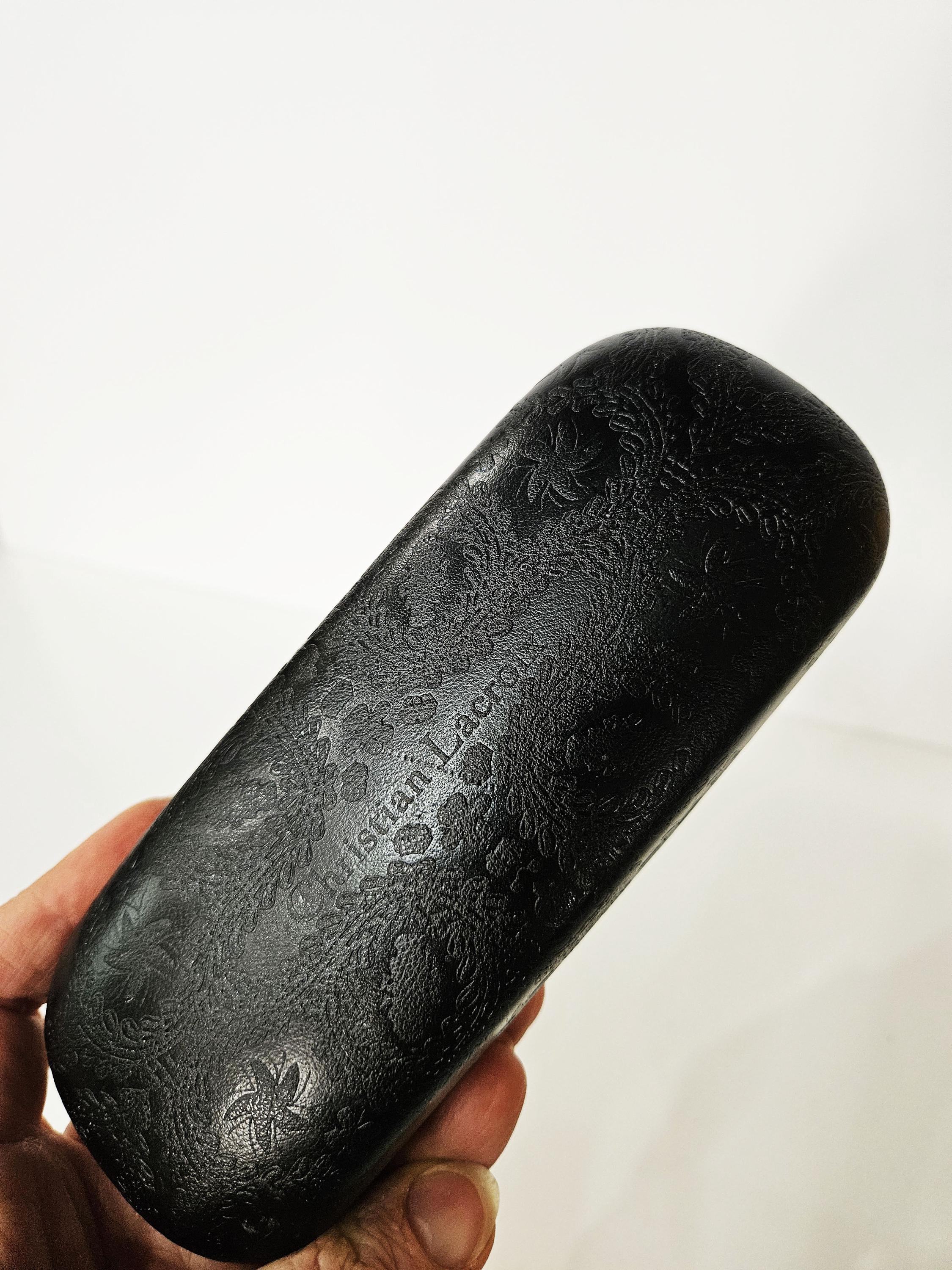 Christian Lacroix Eyeglass Case – Black Floral Embossed Hard 