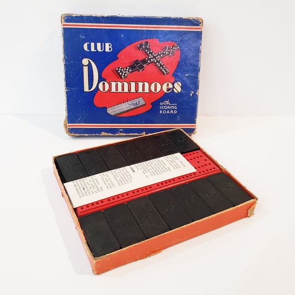 Club Dominoes with Scoring Board - Mid Century Wooden Dominoes - The Embossing Company