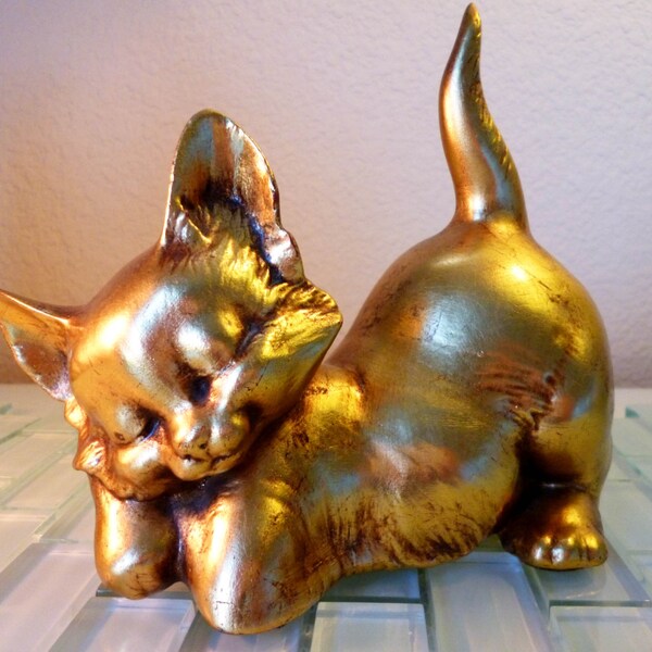 Vintage Cat Kitten Freeman and Mcfarlin "Anthony" Mid Century Pottery Cat Kitten Feline Gold Leaf RARE