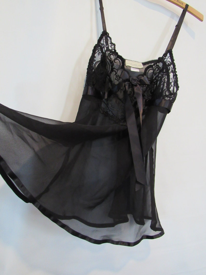 Black Sheer Babydoll Nightgown Medium Dramatic Lace Bodice Etsy