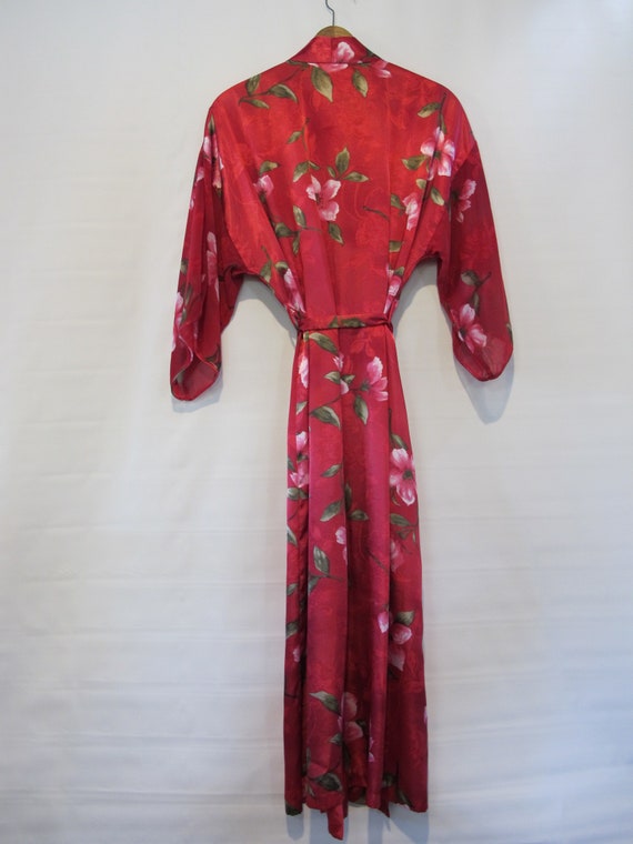 Sexy Red Floral Sheer Satin Floral Robe Medium - … - image 5