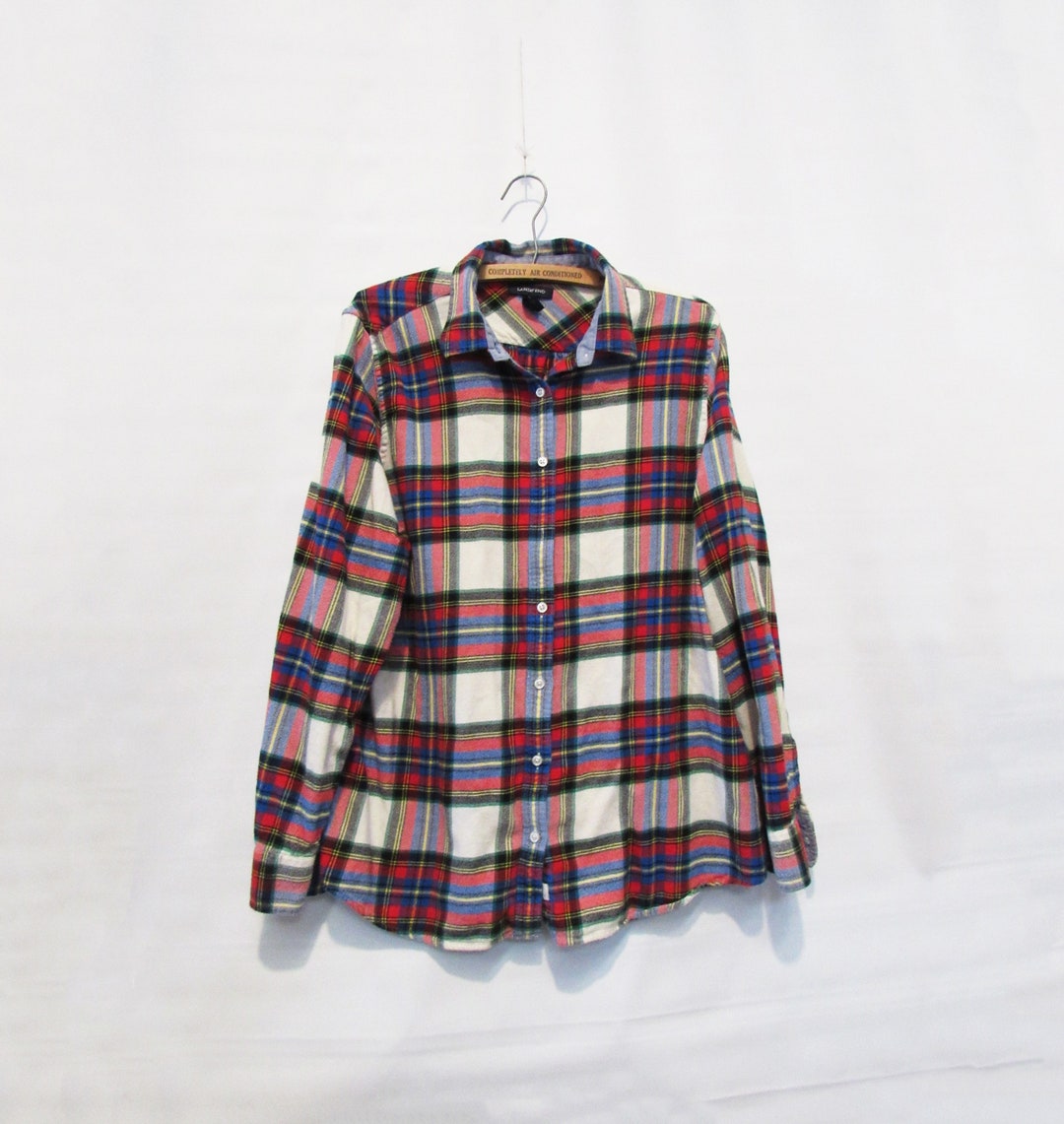 Land's End White Blue Red Plaid Flannel Shirt XL Tall Very Handsome W ...