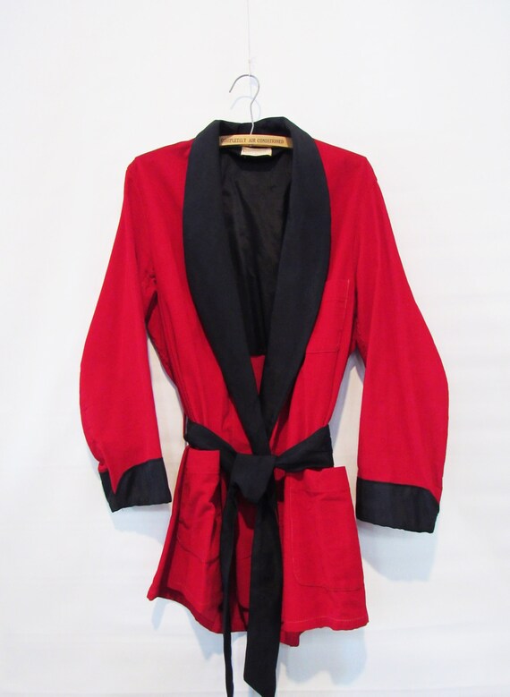 1960s Richman Brothers Red Smoking Jacket Medium -