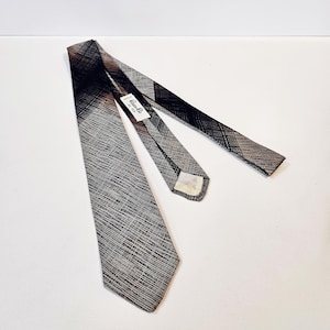 Black Gray Striped Silk Skinny Tie - Mid Century Pinstripe Necktie w/ Brown Accents