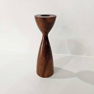MCM Teak Sculptural Candle Holder 8 inches - Mid Century Modern Wooden Candle Holder