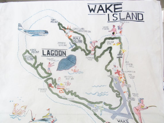 Wake Island Silk Scarf - Mid Century Novelty Scarf