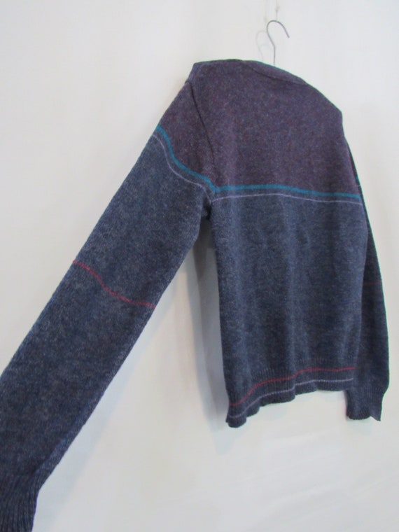 Blue Wool Sweater Medium Jantzen - Purple Striped… - image 7