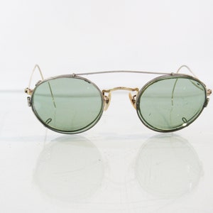 Gold Round Wire Rimless Sunglasses - 1920s 12k Gold Fill Eyeglasses w/ Clip on Sunglasses
