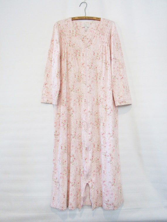 Pink Cotton Housecoat Large - Floral House Dress Z