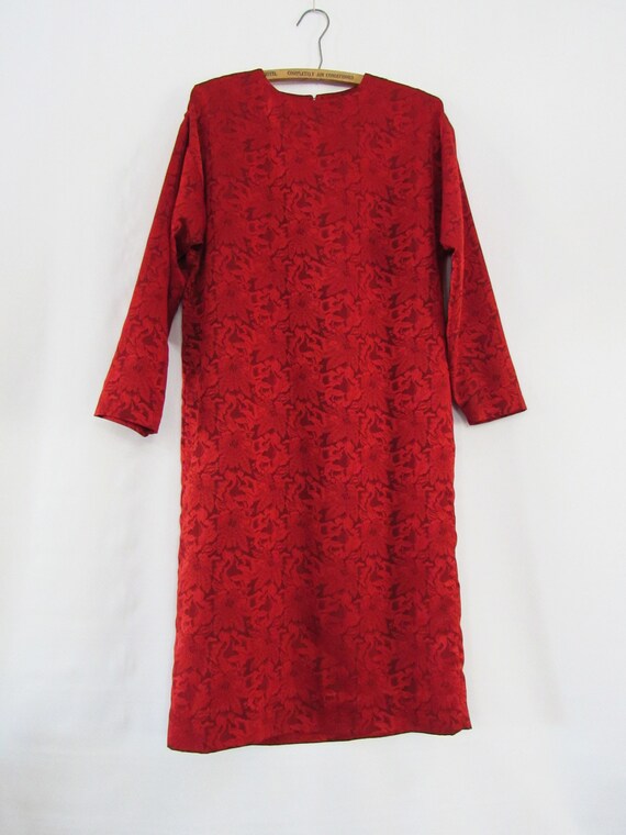 Silk Red Floral Dress Medium Large - Silk Shift D… - image 1