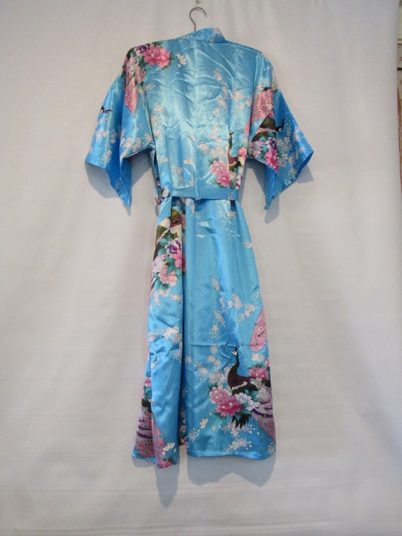 Blue Kimono Robe Peacock - Asian Robe Floral Larg… - image 6