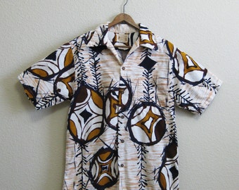 Mid Century Hawaiian Shirt Medium Large Barkcloth Polynesian Bazaar