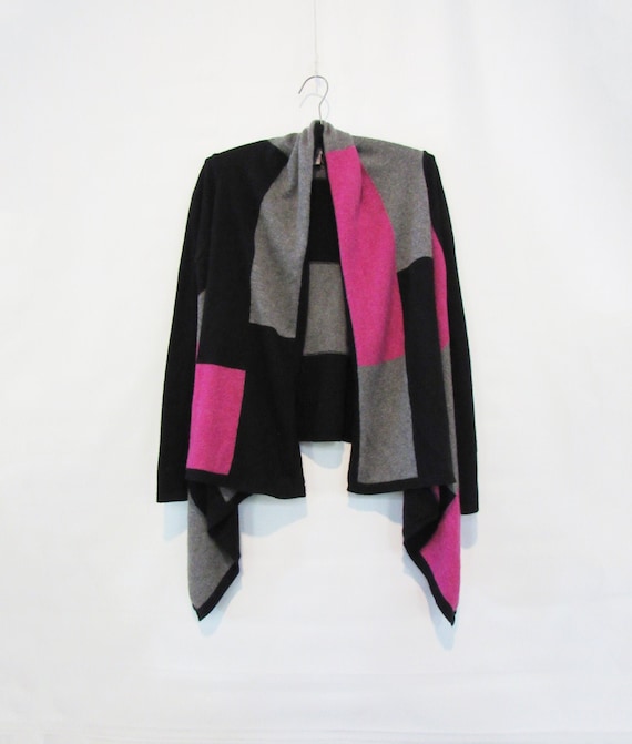 Pink Cashmere Cardigan Small - Black Gray Cashmer… - image 1