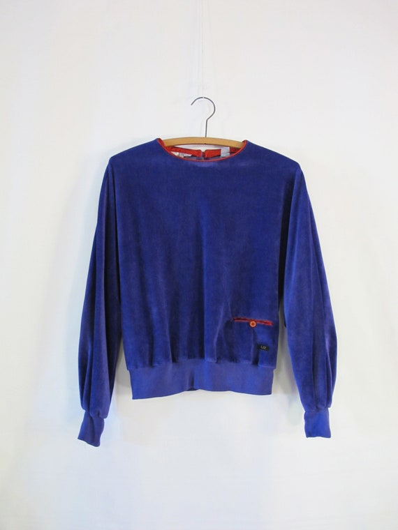Violet Velour Sweatshirt Large - 1980s Liz Claibor