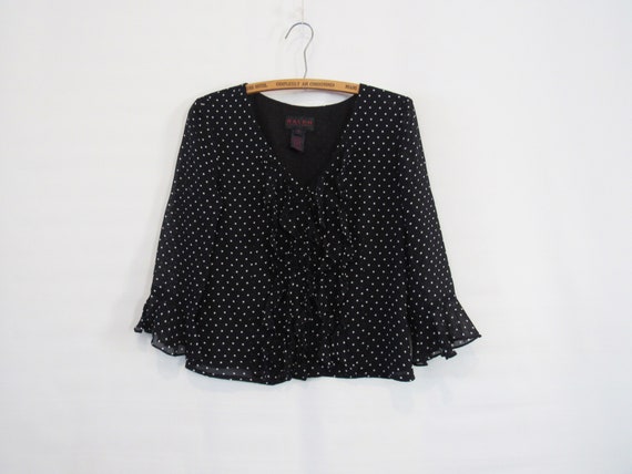 Ralph Lauren Black White Polka Dot Blouse Small -… - image 1