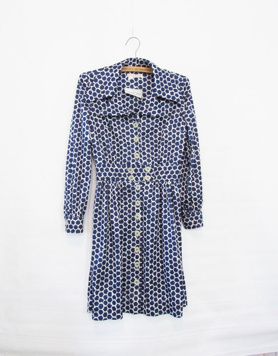 Blue White Polka Dot Dress XS Small - Short Beehi… - image 1