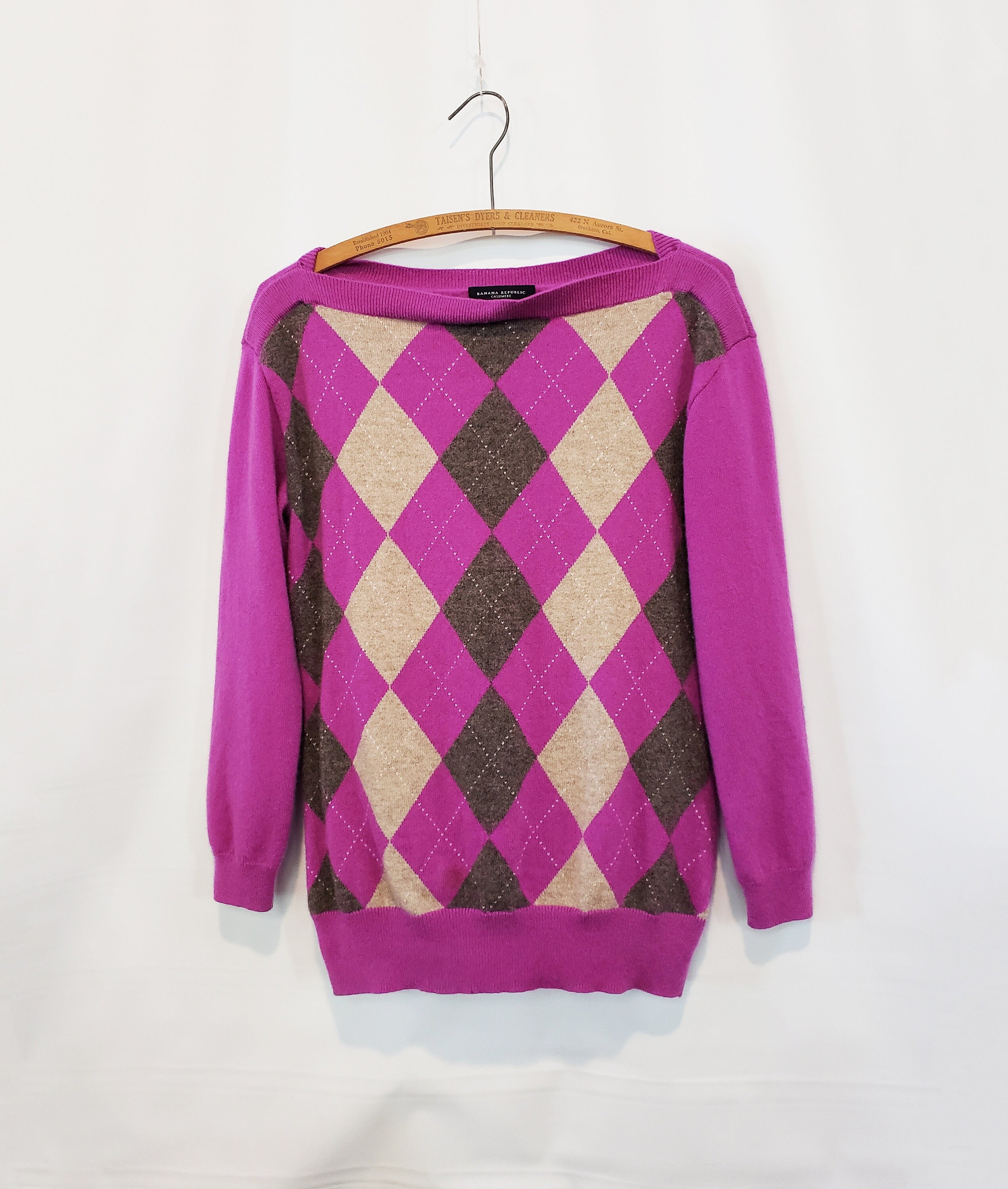 Cashmere Pink Argyle Sweater Large Banana Republic Exceptionally soft!