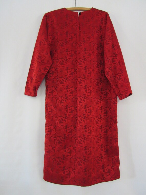 Silk Red Floral Dress Medium Large - Silk Shift D… - image 5