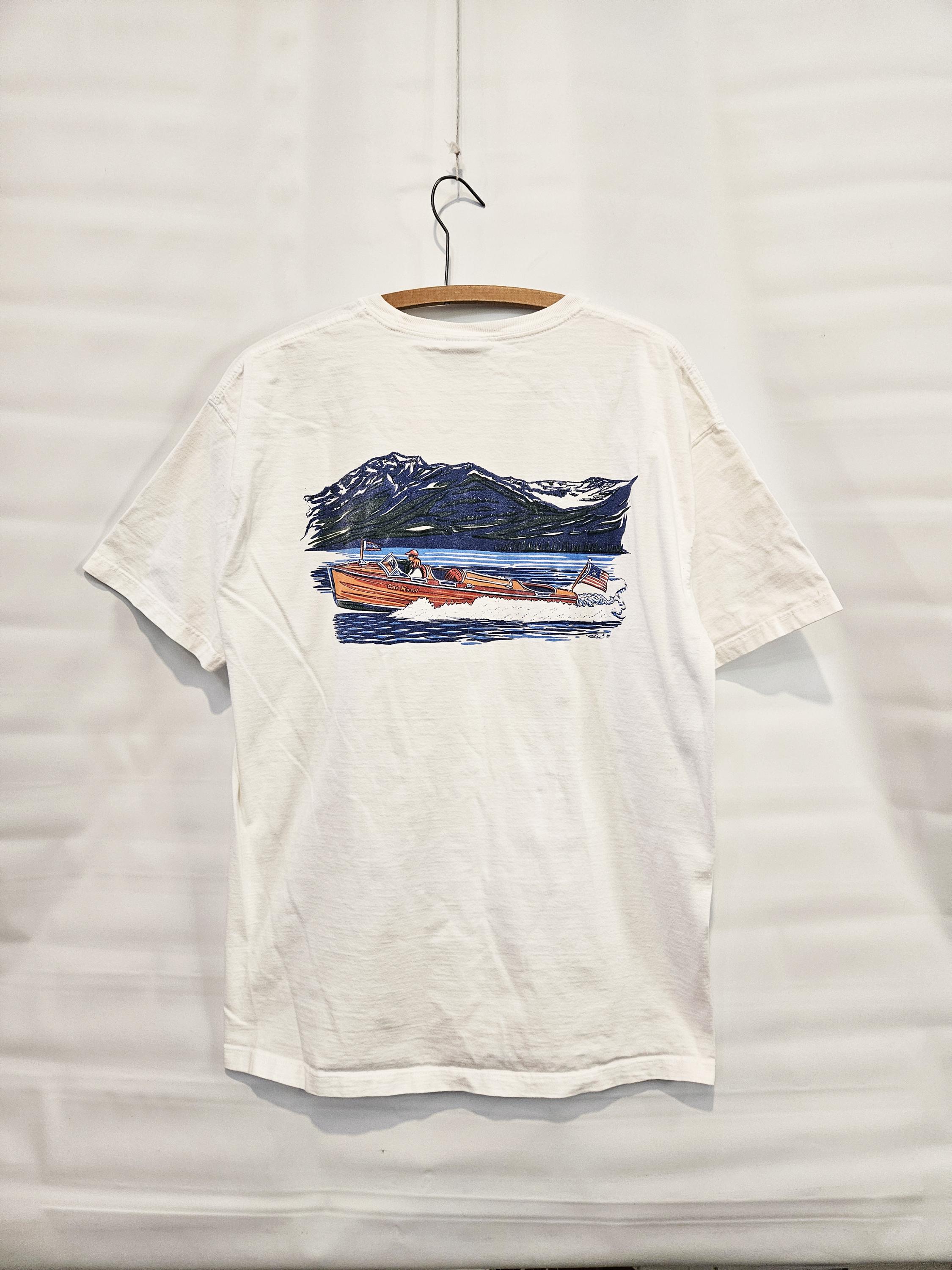 Runabout Wooden Boat Lake Tahoe California T-Shirt Large 1990s