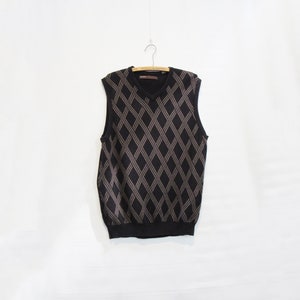 Black Gray Striped Sweater Vest Medium - Perry Ellis