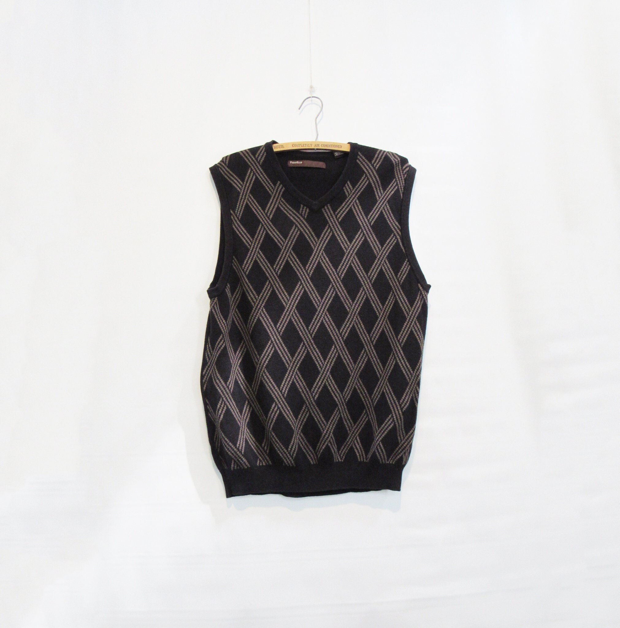 Black Gray Striped Sweater Vest Medium 