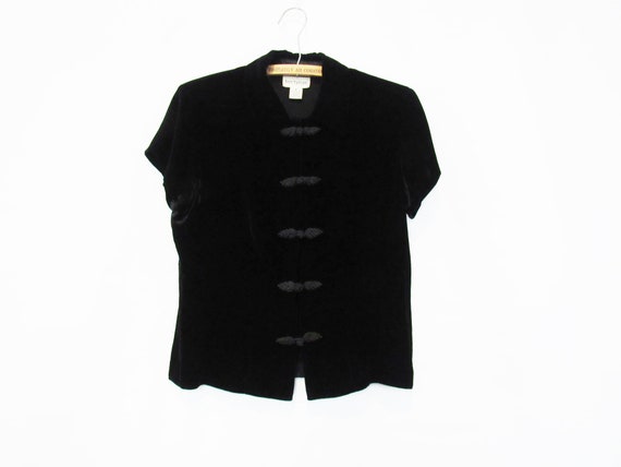 Black Asian Velvet Blouse Small - Rayon and Silk -