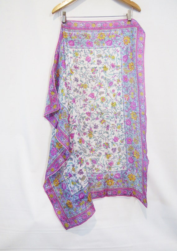Pink Floral Silk Scarf -Glentex - Very BIG square