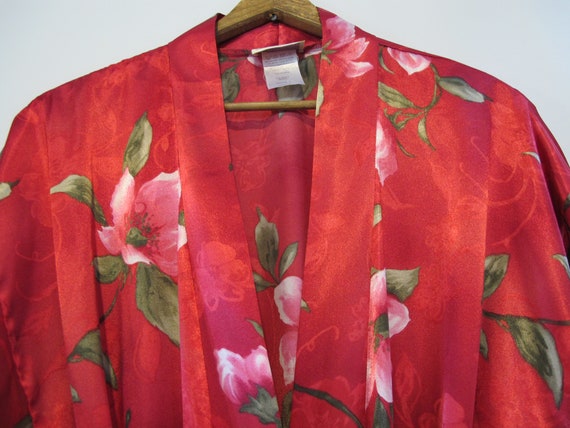 Sexy Red Floral Sheer Satin Floral Robe Medium - … - image 3
