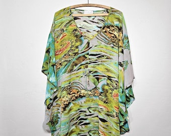 Sheer Chiffon Tunic One Size Chartreuse Turquoise Tie Waist - All drama!