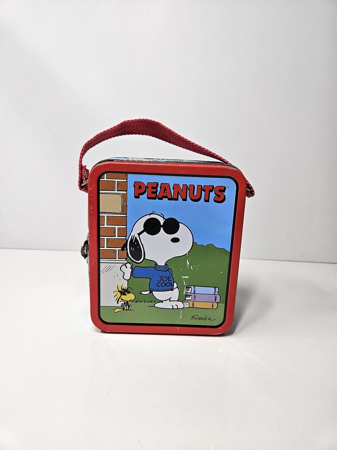 1999 Peanuts Joe Cool Snoopy Mini Metal Lunch Box Tin W/ Handle