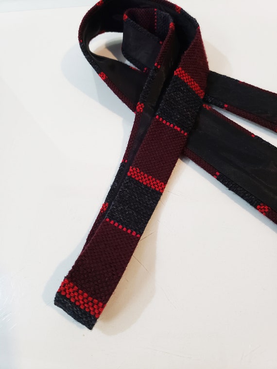 Burgundy Red Gray Wool Skinny Tie - Mid Century M… - image 4