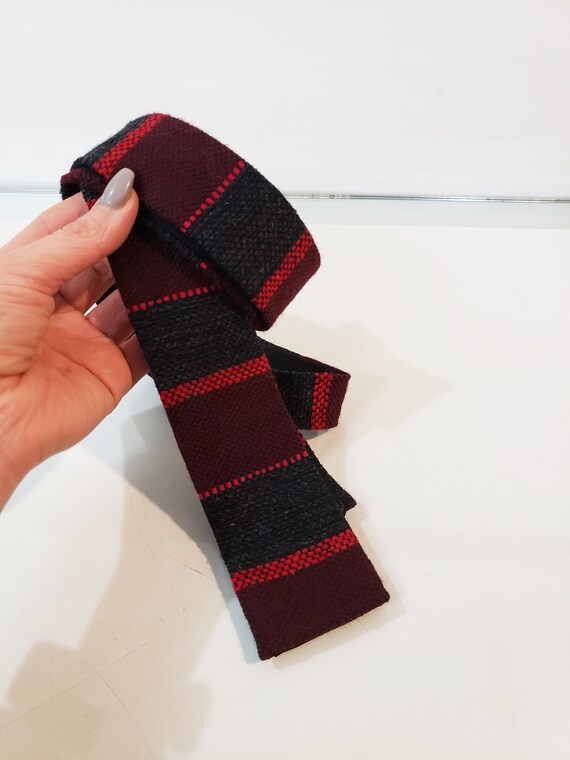 Burgundy Red Gray Wool Skinny Tie - Mid Century M… - image 5