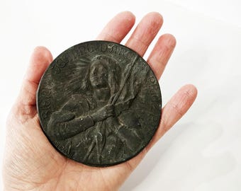 EXCEPTIONNELLE PLAQUE EN bronze en bas-relief de Jeanne d'Arc par R. RIVOIRE EUR 280,00