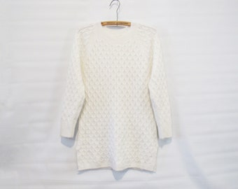 White Angora Cable Knit Tunic Sweater Medium Large -  Soft like a bunny!