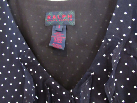 Ralph Lauren Black White Polka Dot Blouse Small -… - image 2