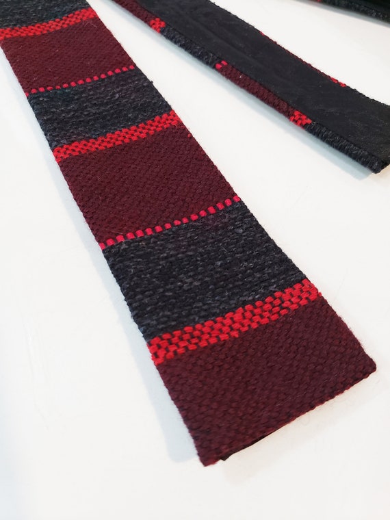 Burgundy Red Gray Wool Skinny Tie - Mid Century M… - image 2