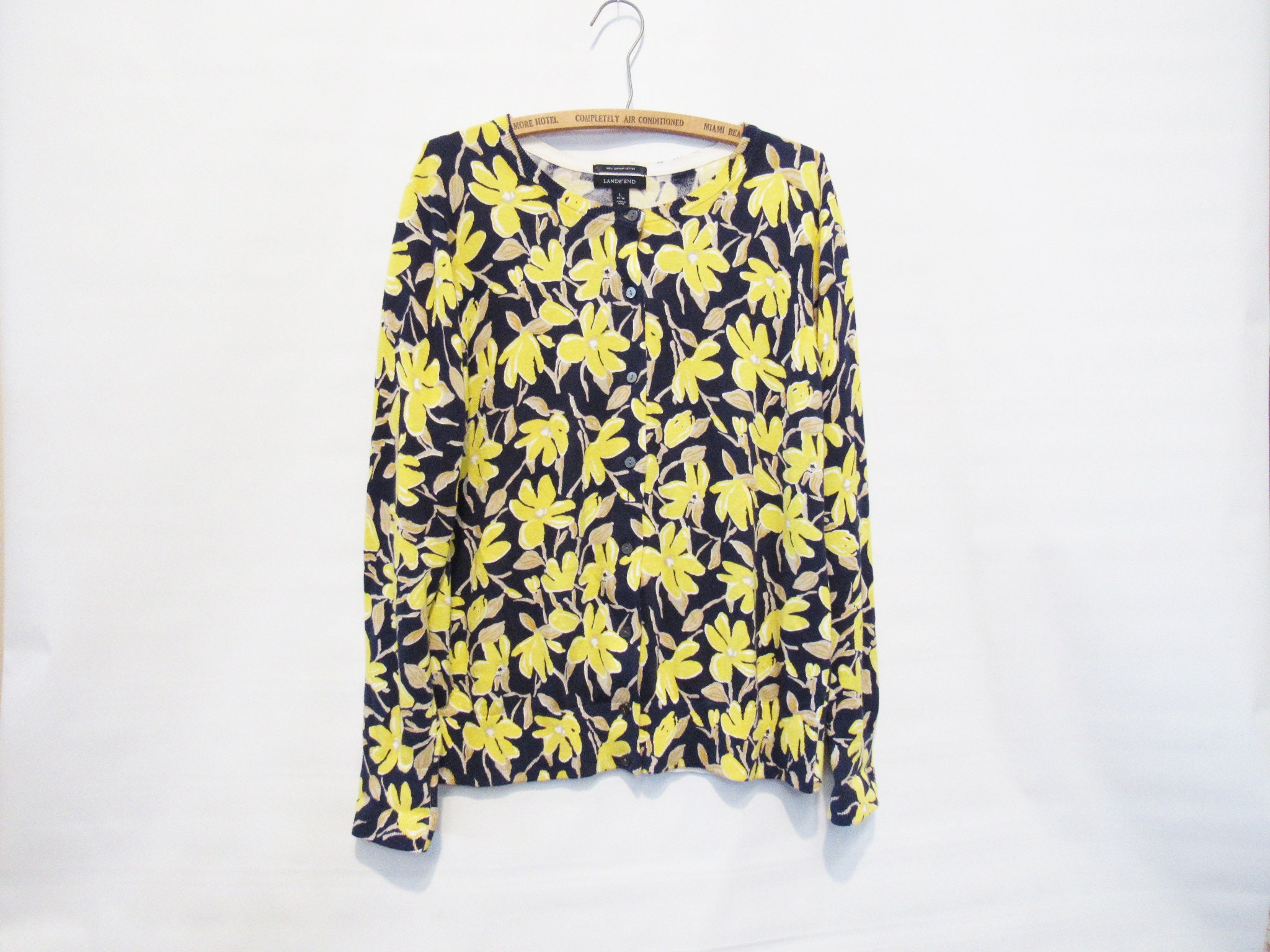 Yellow Floral Cardigan Large Very Soft 
