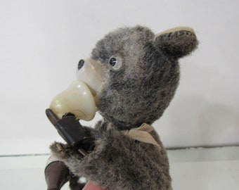 Automaton Drinking Bear Toy - &quot;Picnic Bear&quot; Tin Toy Battery Operated - Alps Made in JAPAN