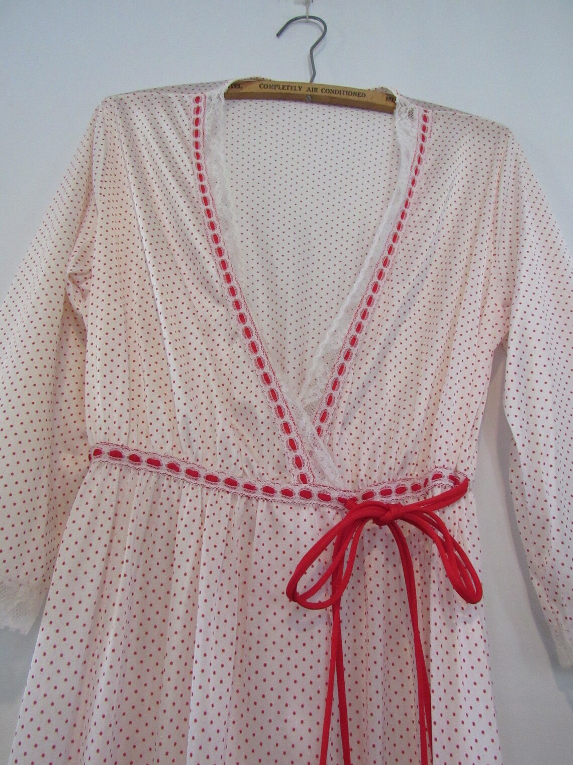 Vintage Red White Polka Dot Pattern Print Women Long Robe