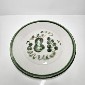 Mid Century M.A. Hadley Dinner Plate 11" Hand Painted Pottery - Pear and Grapes - c. 1950s–1960s