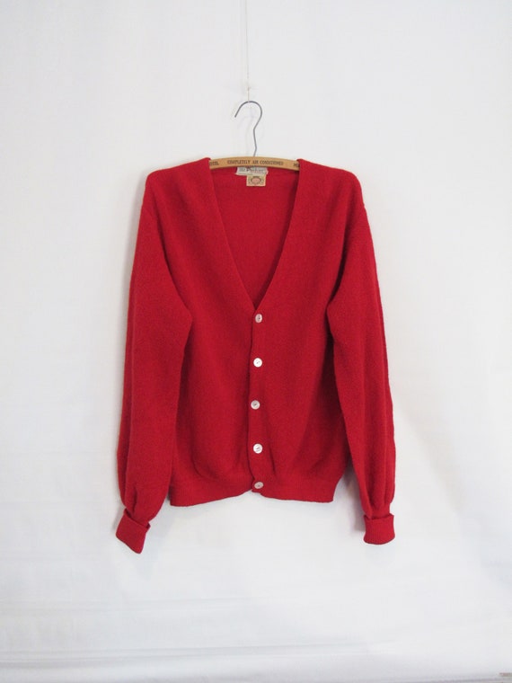 Red Alpaca Cardigan Large XL AUSTRIA - 1950s Mens